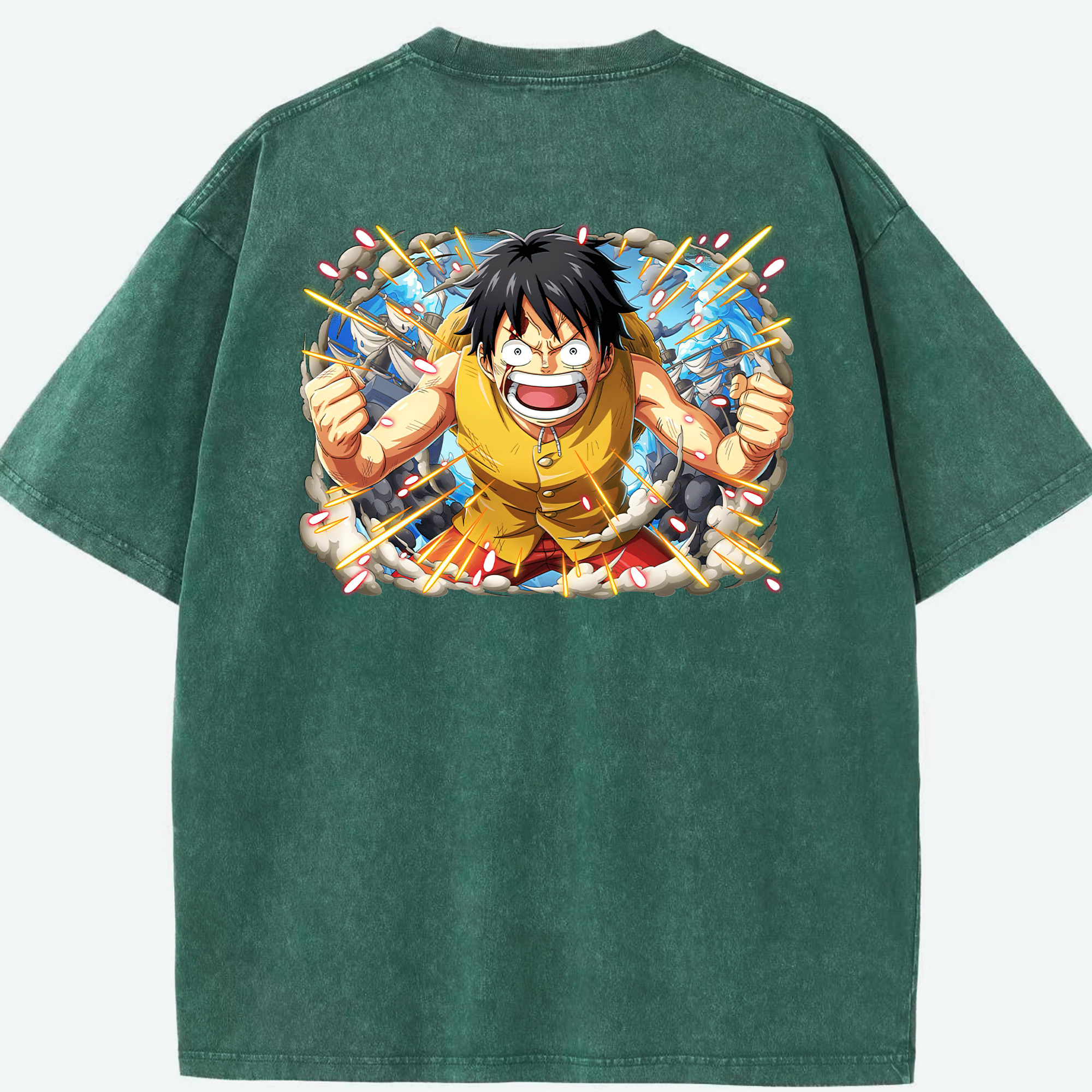 ワンピース モンキー・D・ルフィ ONE PIECE Monkey D. Luffy 綿100% ヴィンテージ風 半袖Tシャツ（背面プリント）